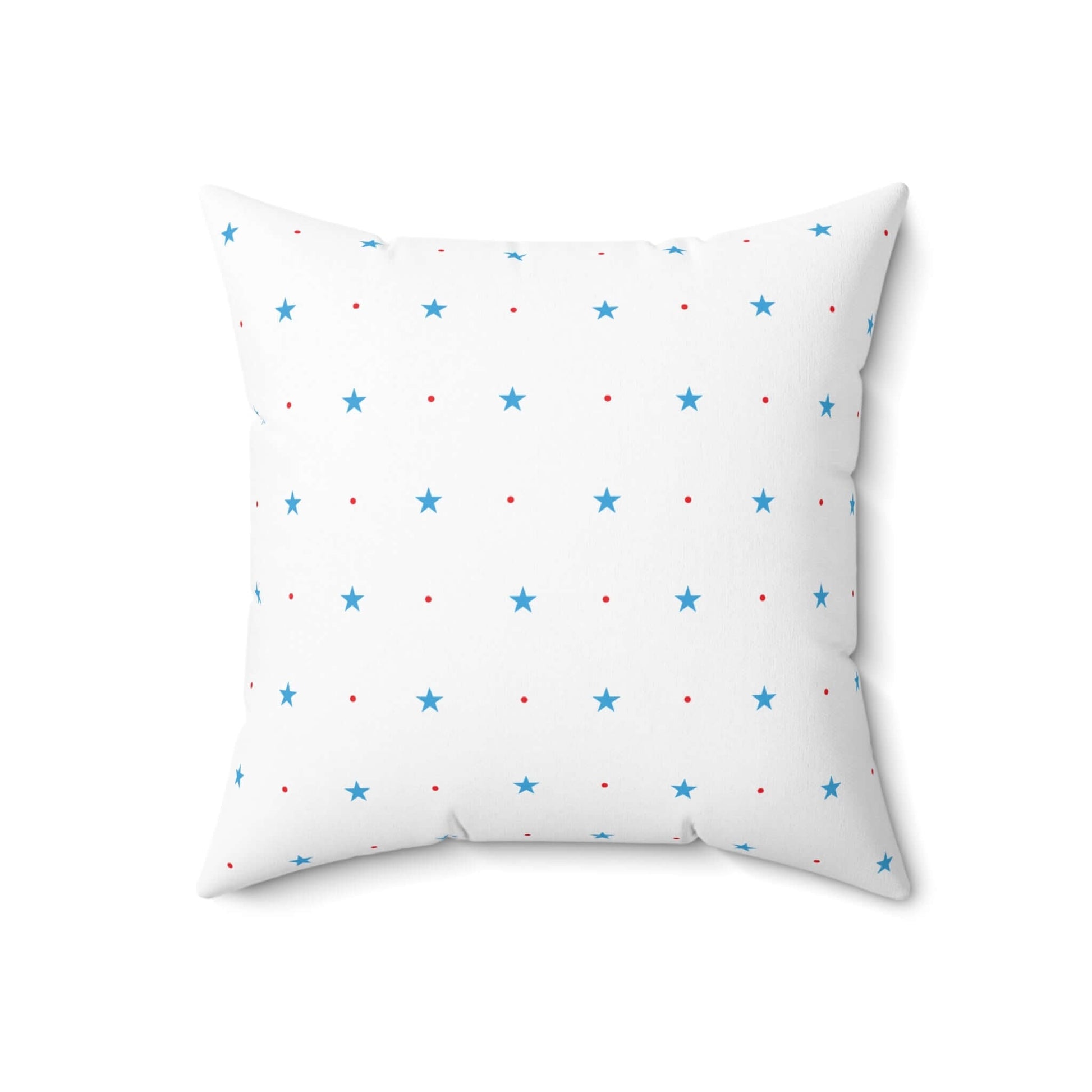 Square Spun Polyester Pillow with Blue Stars and Red Dots Customisable Decorative Throw Pillow in Four Sizes