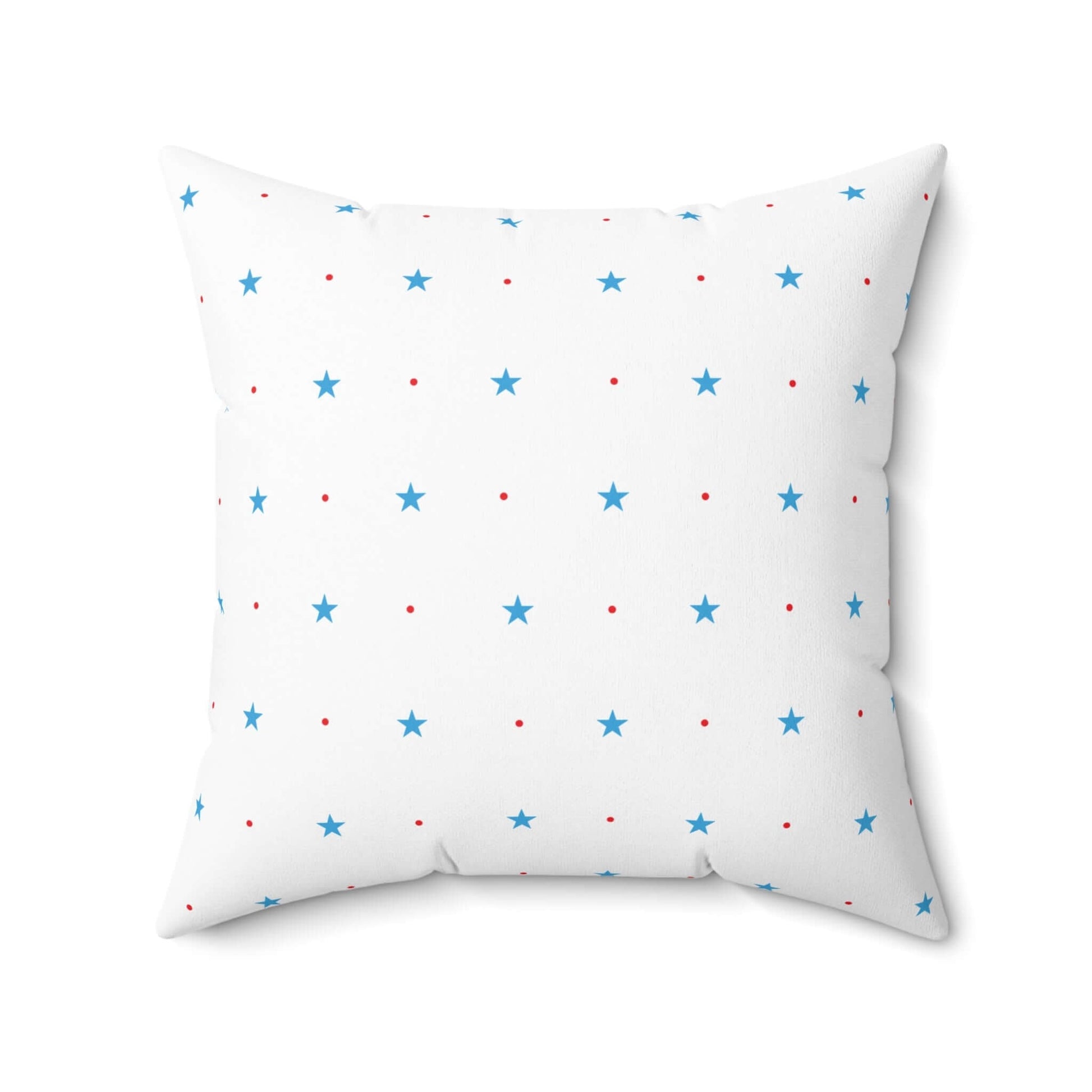 Square Spun Polyester Pillow with Blue Stars and Red Dots Customisable Decorative Throw Pillow in Four Sizes