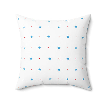 Square Spun Polyester Pillow with Blue Stars and Red Dots Customisable Decorative Throw Pillow in Four Sizes