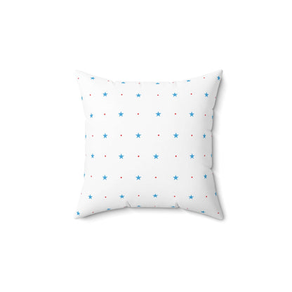 Square Spun Polyester Pillow with Blue Stars and Red Dots Customisable Decorative Throw Pillow in Four Sizes