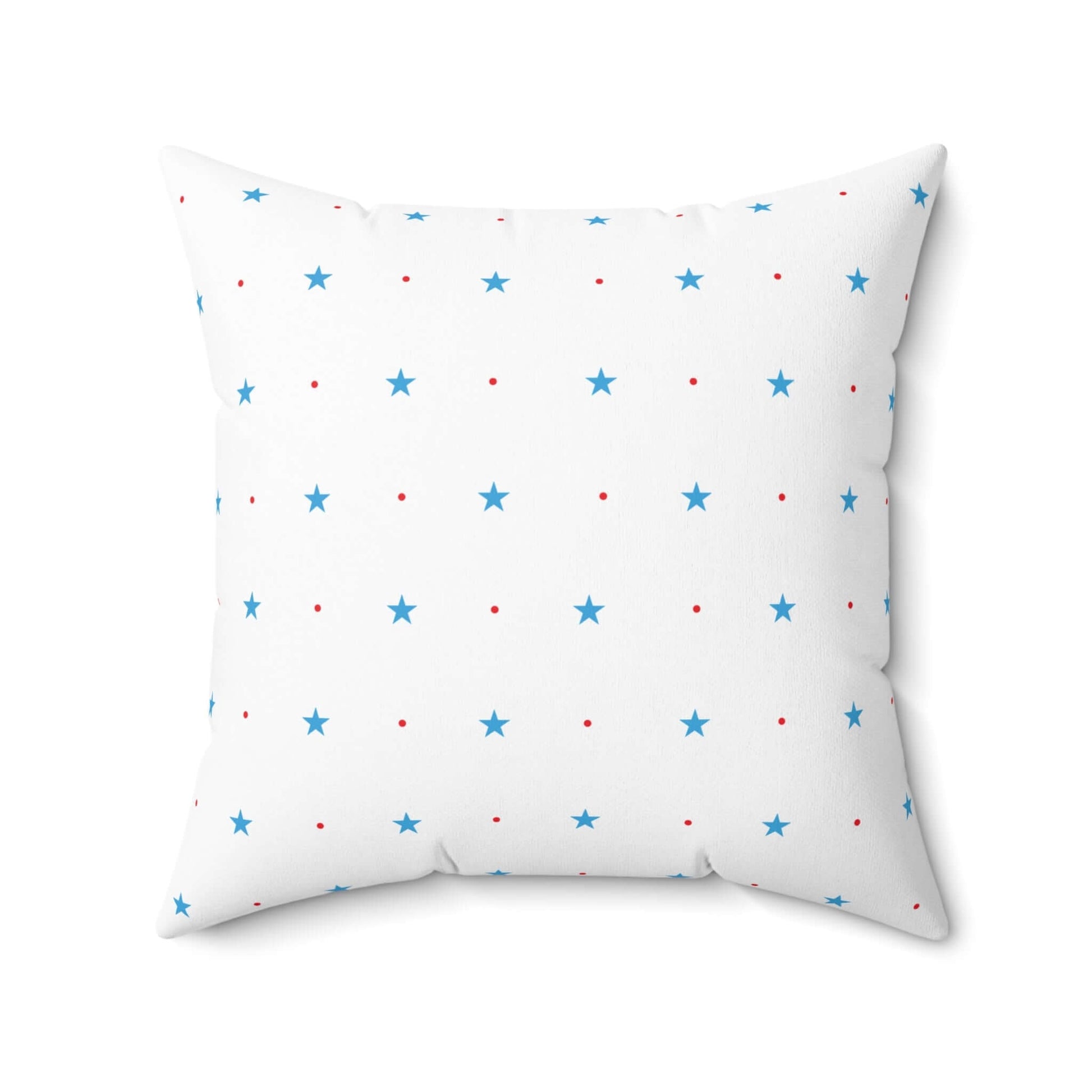 Square Spun Polyester Pillow with Blue Stars and Red Dots Customisable Decorative Throw Pillow in Four Sizes