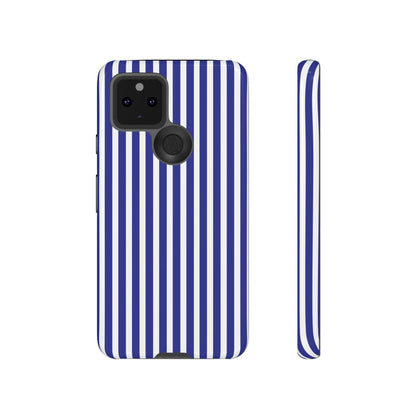 Blue White Striped Tough Phone Case Cover - Google Pixel 5 5G / Glossy - Phone Case