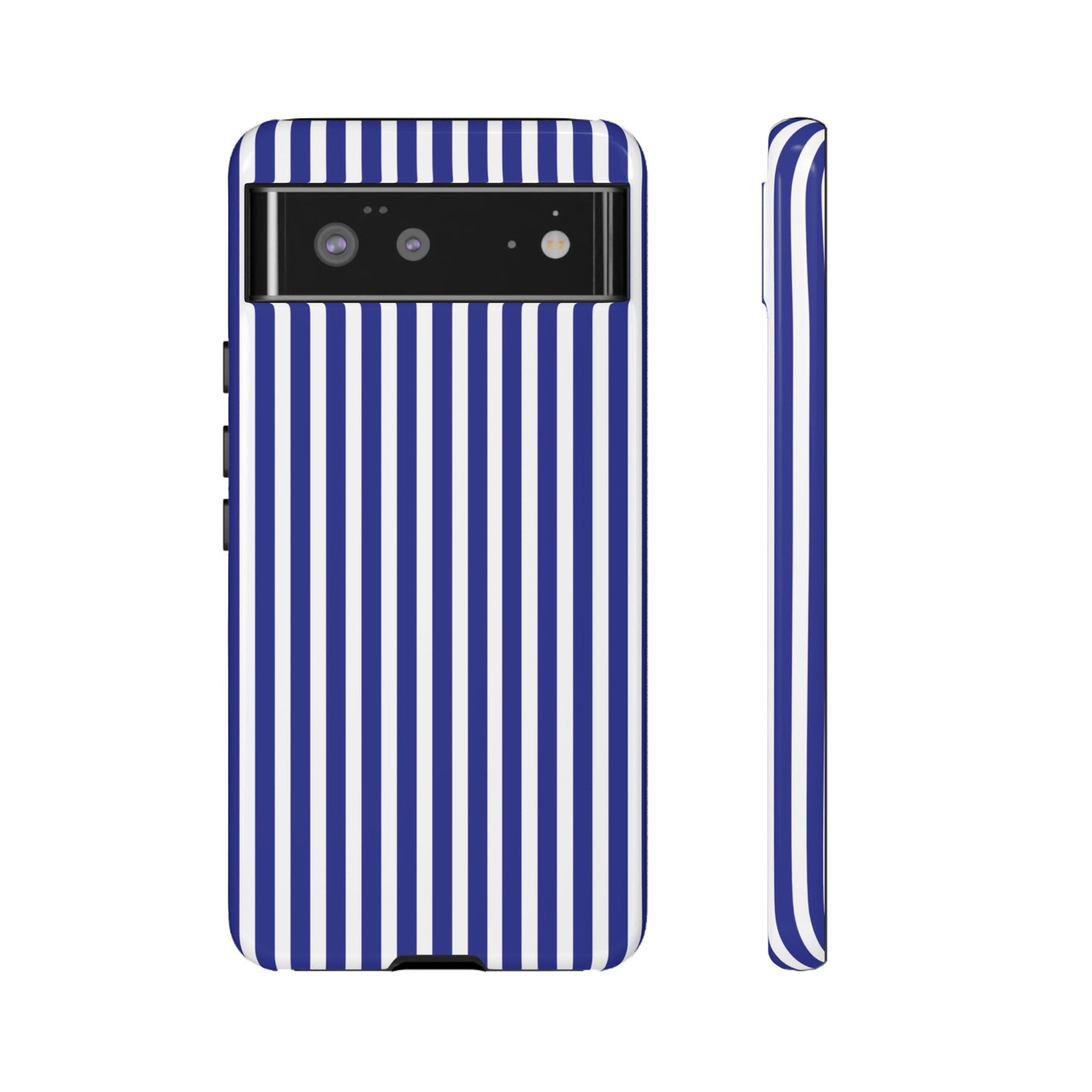 Blue White Striped Tough Phone Case Cover - Google Pixel 6 / Glossy - Phone Case