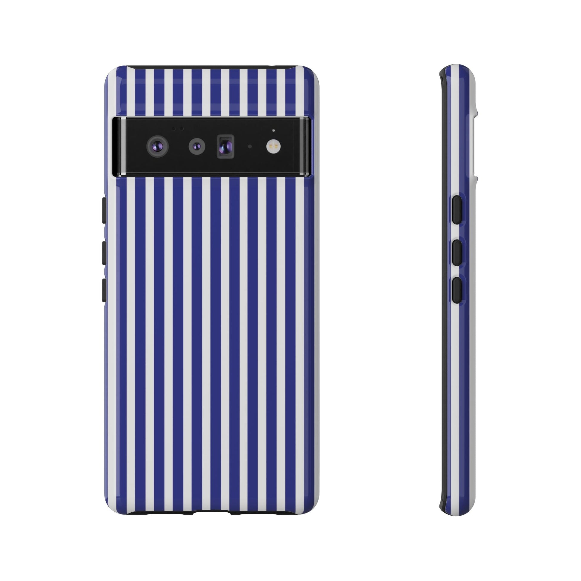 Blue White Striped Tough Phone Case Cover - Google Pixel 6 Pro / Glossy - Phone Case