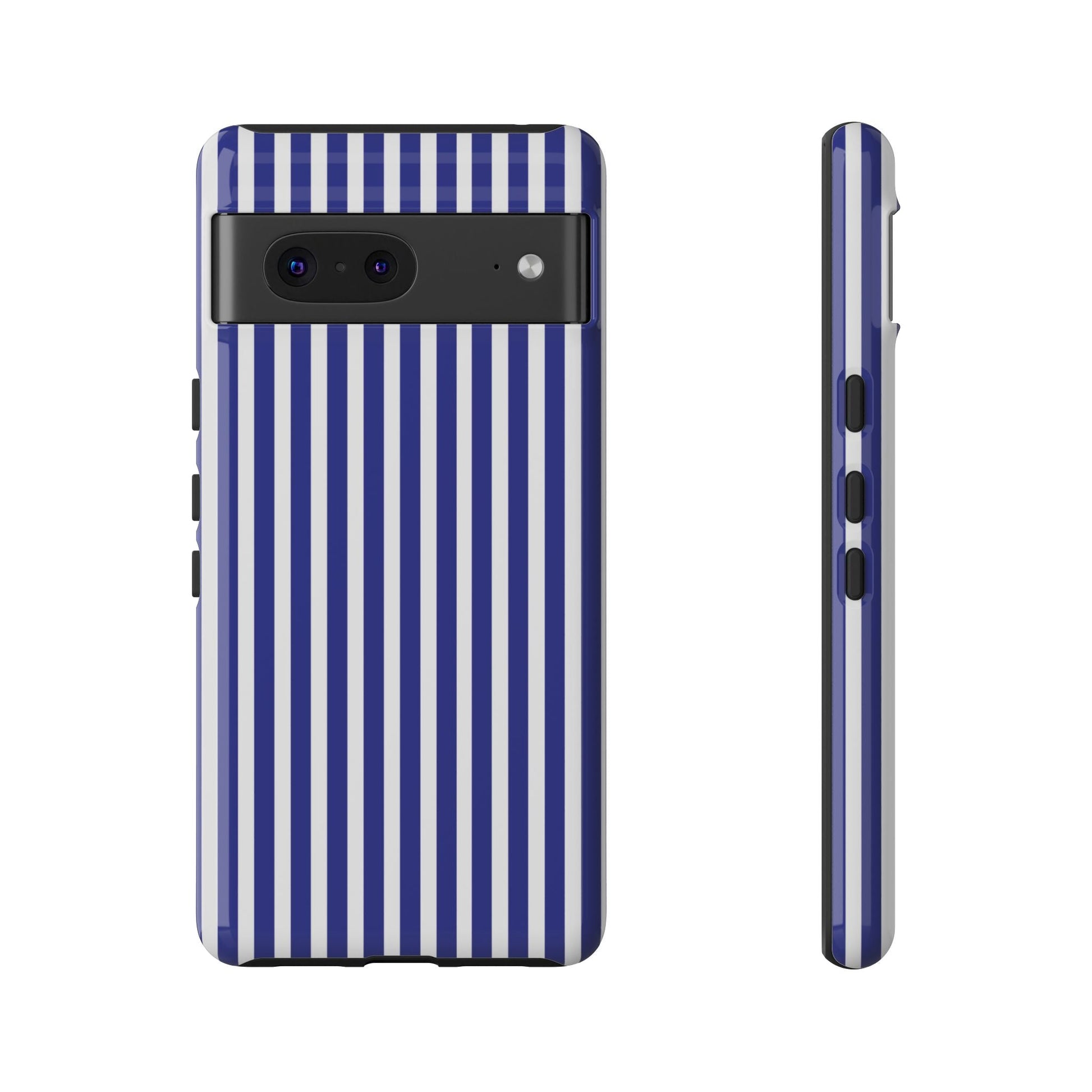 Blue White Striped Tough Phone Case Cover - Google Pixel 7 / Glossy - Phone Case