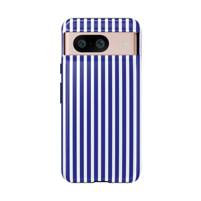 Blue White Striped Tough Phone Case Cover - Google Pixel 8 / Glossy - Phone Case