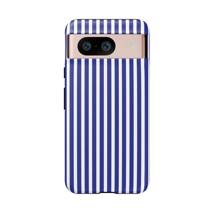 Blue White Striped Tough Phone Case Cover - Google Pixel 8 / Matte - Phone Case