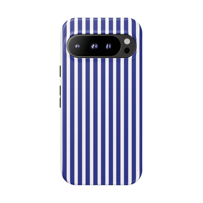 Blue White Striped Tough Phone Case Cover - Google Pixel 9 Pro / Matte - Phone Case