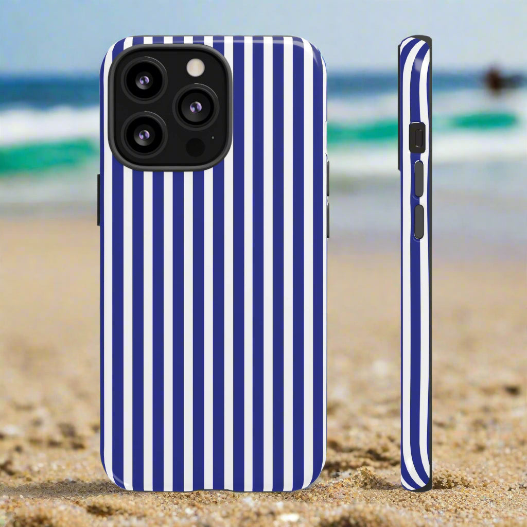 Blue White Striped Tough Phone Case Cover - iPhone 13 Pro / Glossy - Phone Case