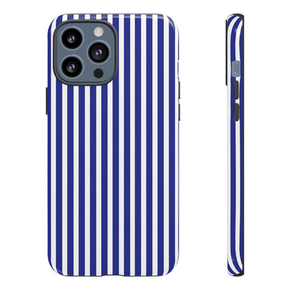 Blue White Striped Tough Phone Case Cover - iPhone 13 Pro Max / Glossy - Phone Case