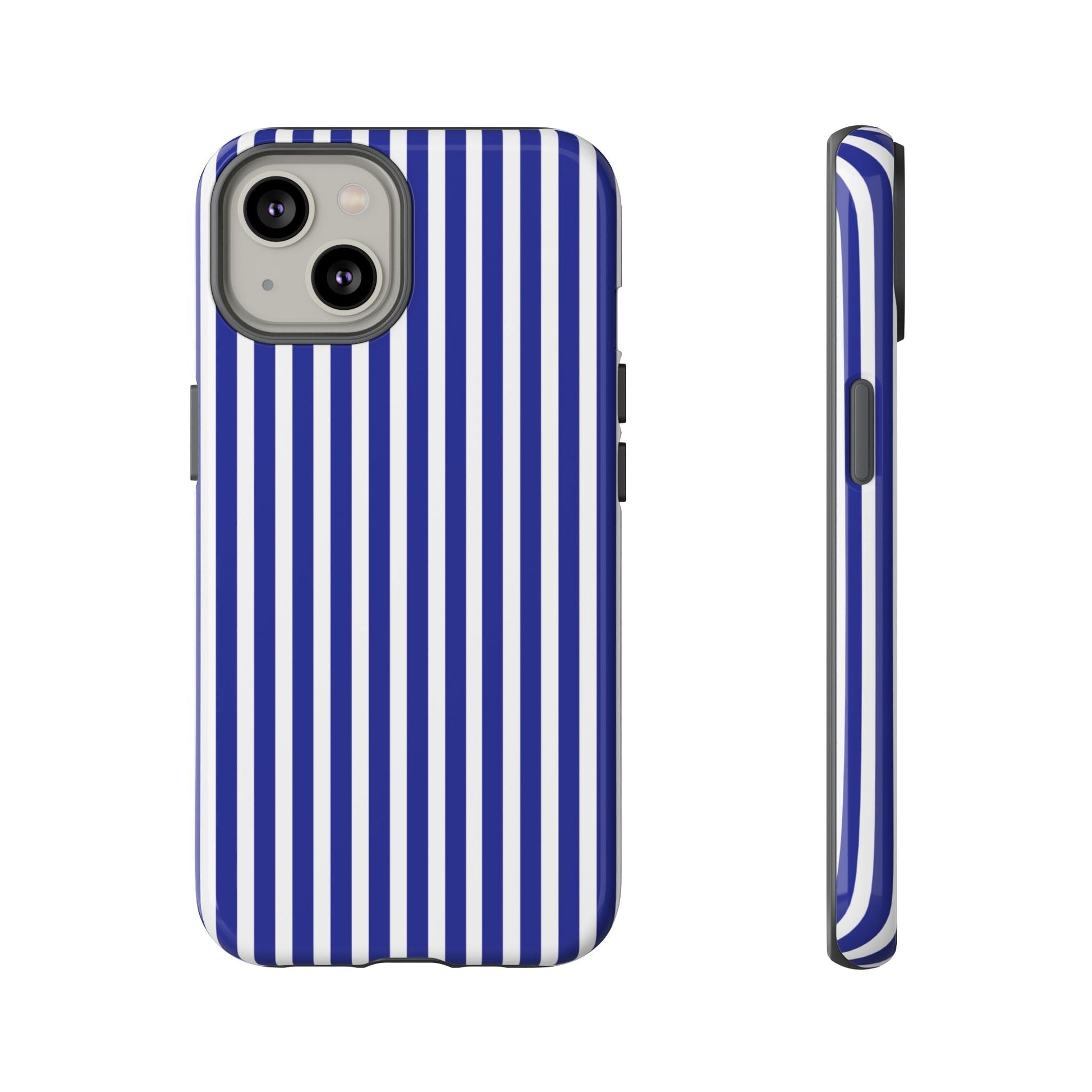 Blue White Striped Tough Phone Case Cover - iPhone 14 / Glossy - Phone Case