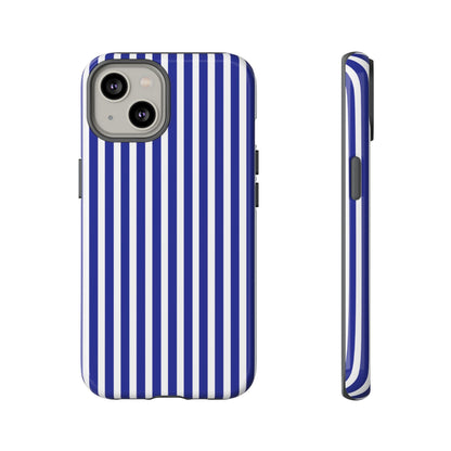 Blue White Striped Tough Phone Case Cover - iPhone 14 / Glossy - Phone Case