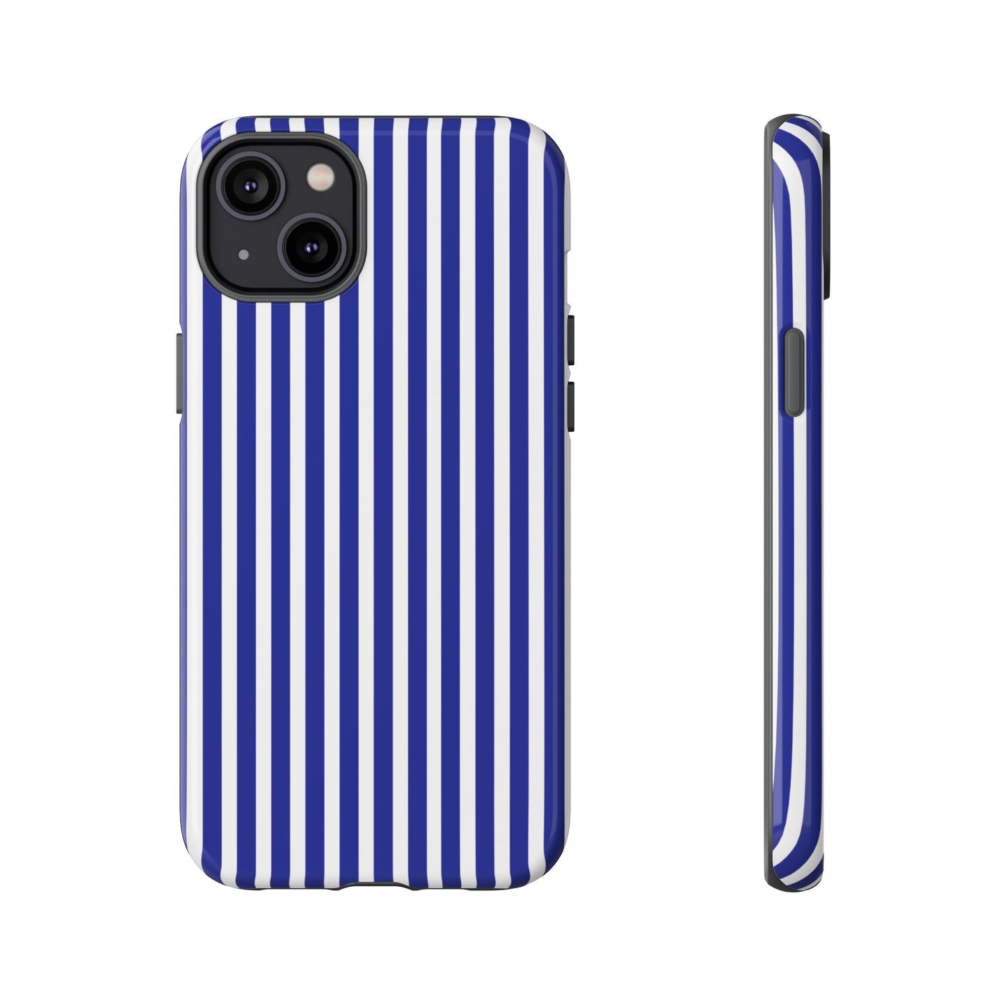 Blue White Striped Tough Phone Case Cover - iPhone 14 Plus / Glossy - Phone Case