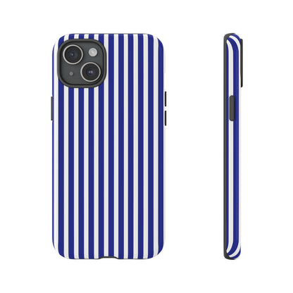 Blue White Striped Tough Phone Case Cover - iPhone 15 Plus / Glossy - Phone Case