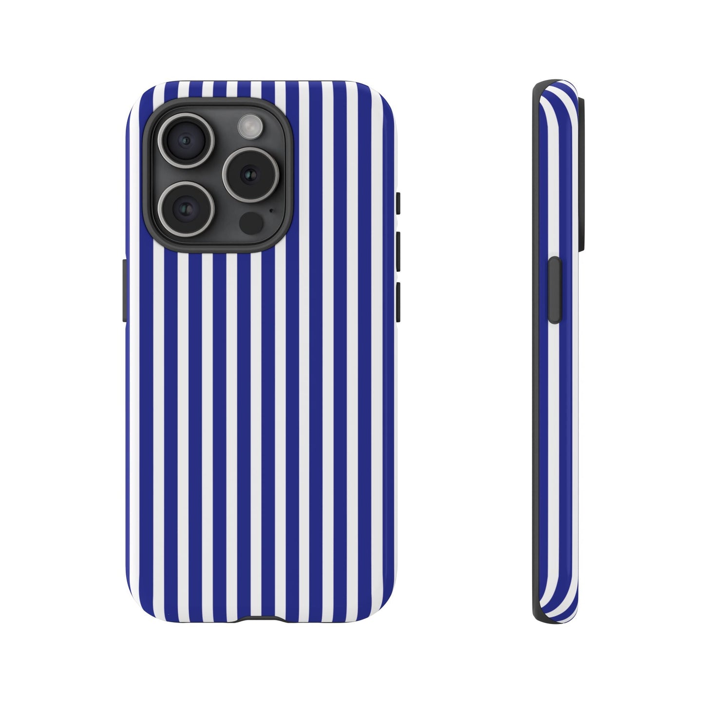 Blue White Striped Tough Phone Case Cover - iPhone 15 Pro / Glossy - Phone Case