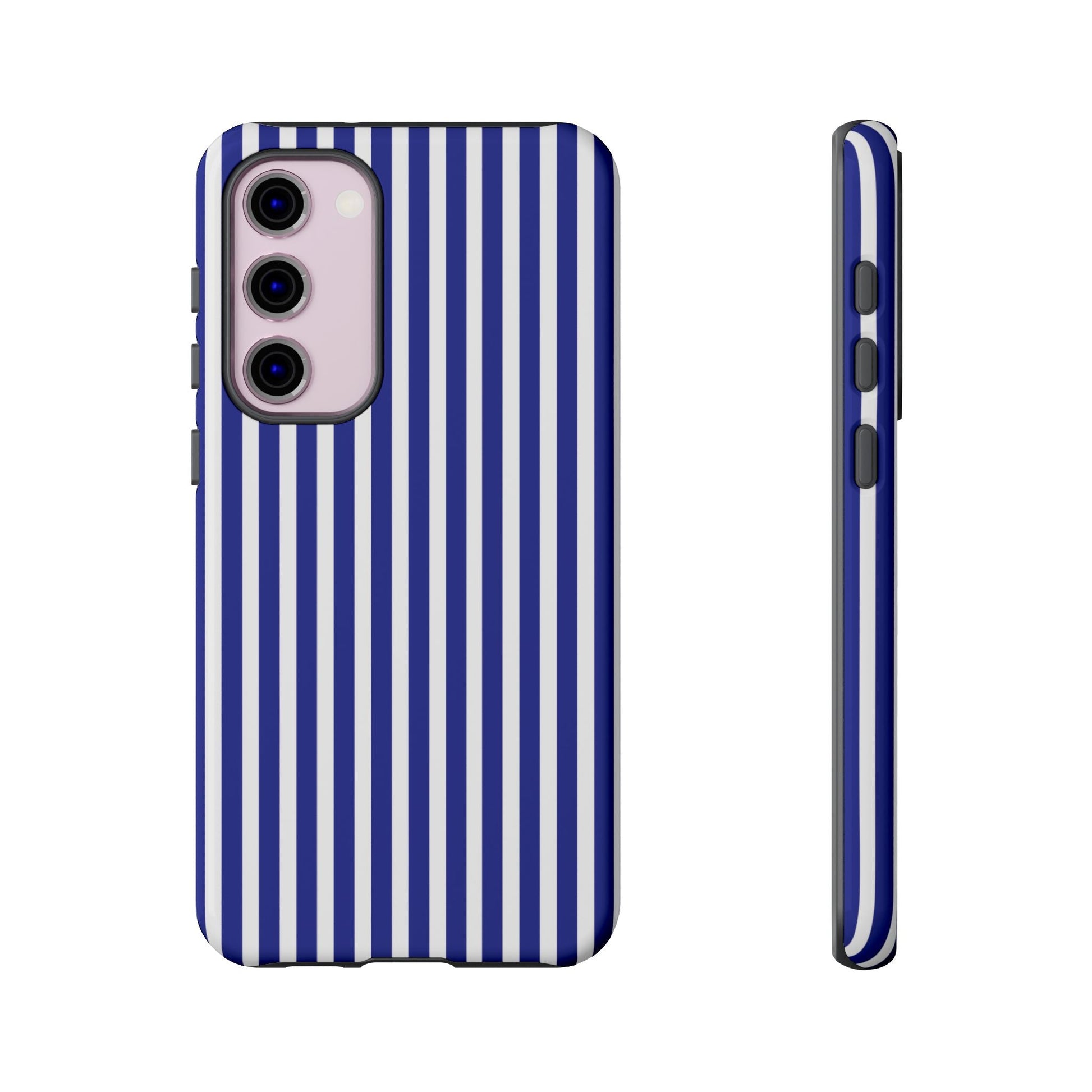 Blue White Striped Tough Phone Case Cover - Samsung Galaxy S23 Plus / Glossy - Phone Case