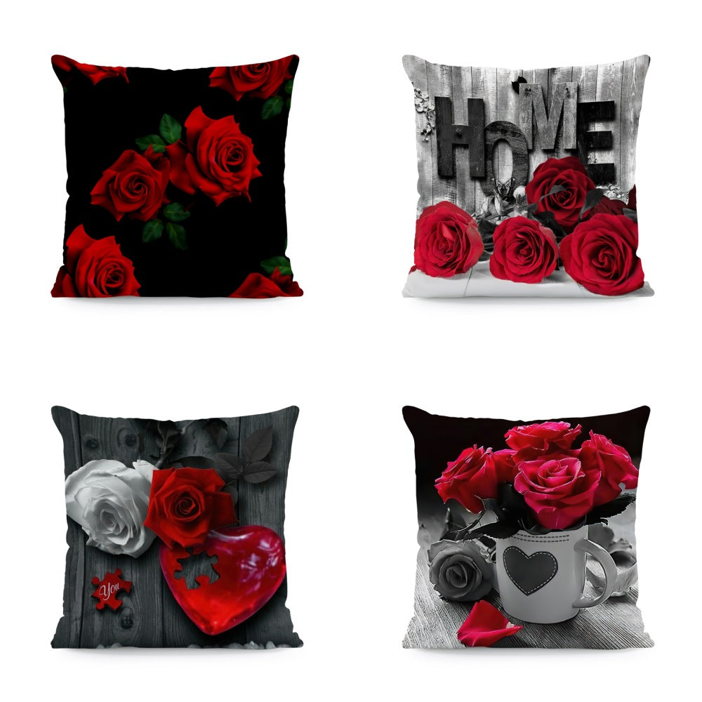 Red Roses Love Super Soft Square Pillow and Cover with Flower Print JSCHAFFA