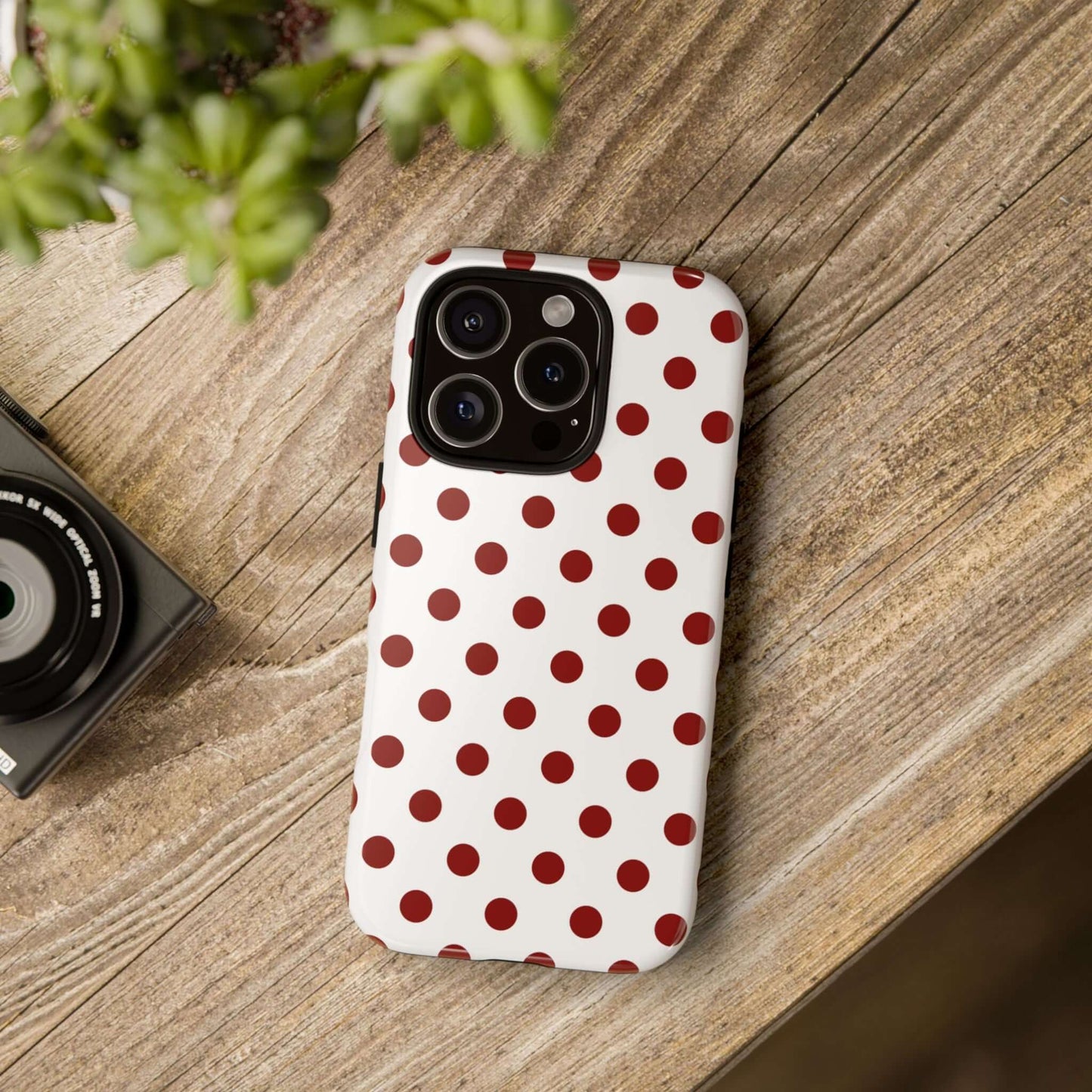 Cherry Red Polka dot Tough Case Phone Case for iPhone, Samsung, Google