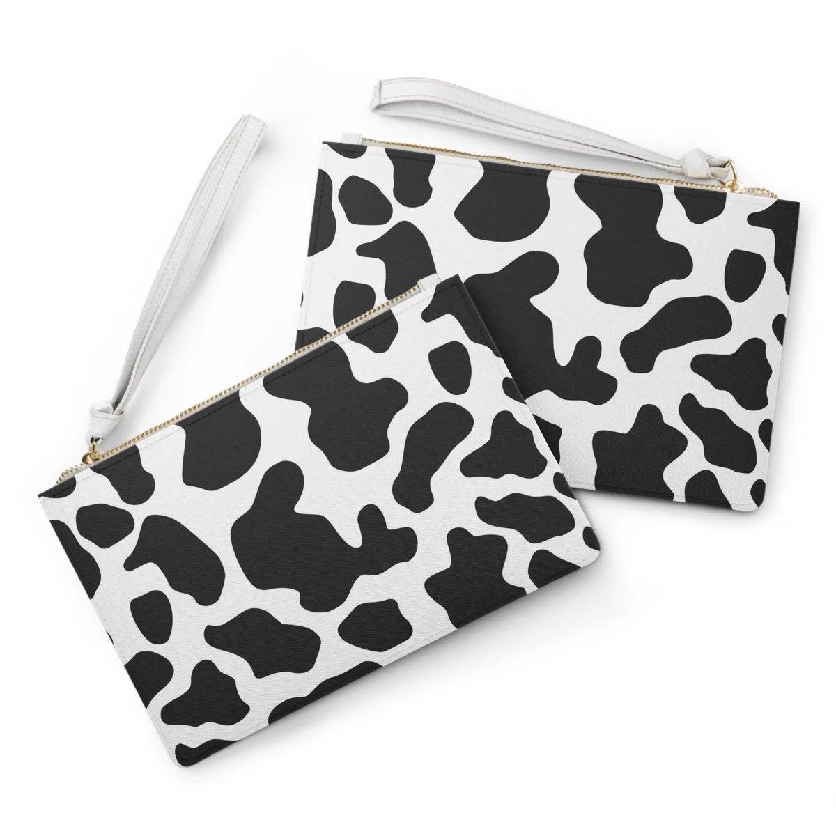Cow Print Black White Clutch Bag With Hand Strap - One size - Makeup Bags