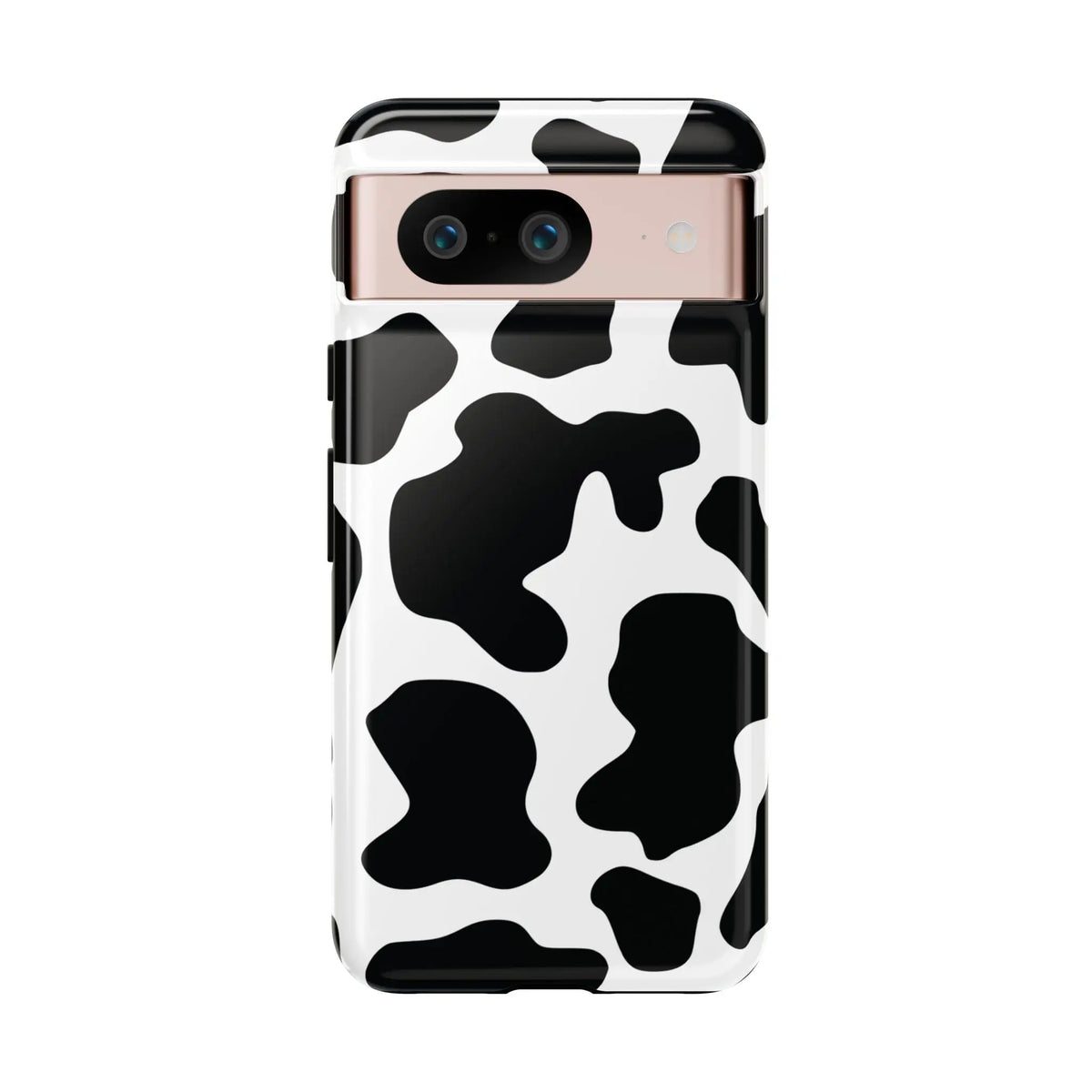 Black cow print phone case with glossy finish showing the back protective cow print phone cover