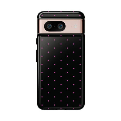 Elegant Pink Dot Black Tough Phone Case Stylish Accessories, - Google Pixel 8 / Glossy - Mobile Phone Cases