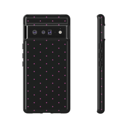 Elegant Pink Dot Black Tough Phone Case Stylish Accessories, - Google Pixel 6 Pro / Glossy - Mobile Phone Cases