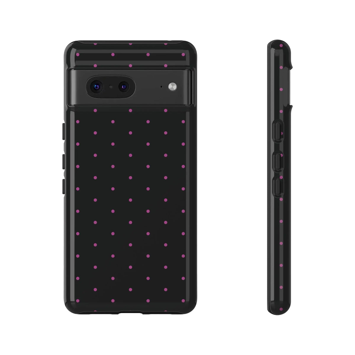 Elegant Pink Dot Black Tough Phone Case Stylish Accessories, - Google Pixel 7 / Glossy - Mobile Phone Cases