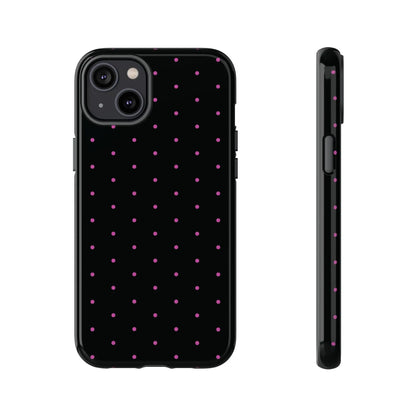 Elegant Pink Dot Black Tough Phone Case Stylish Accessories, - iPhone 14 Plus / Glossy - Mobile Phone Cases