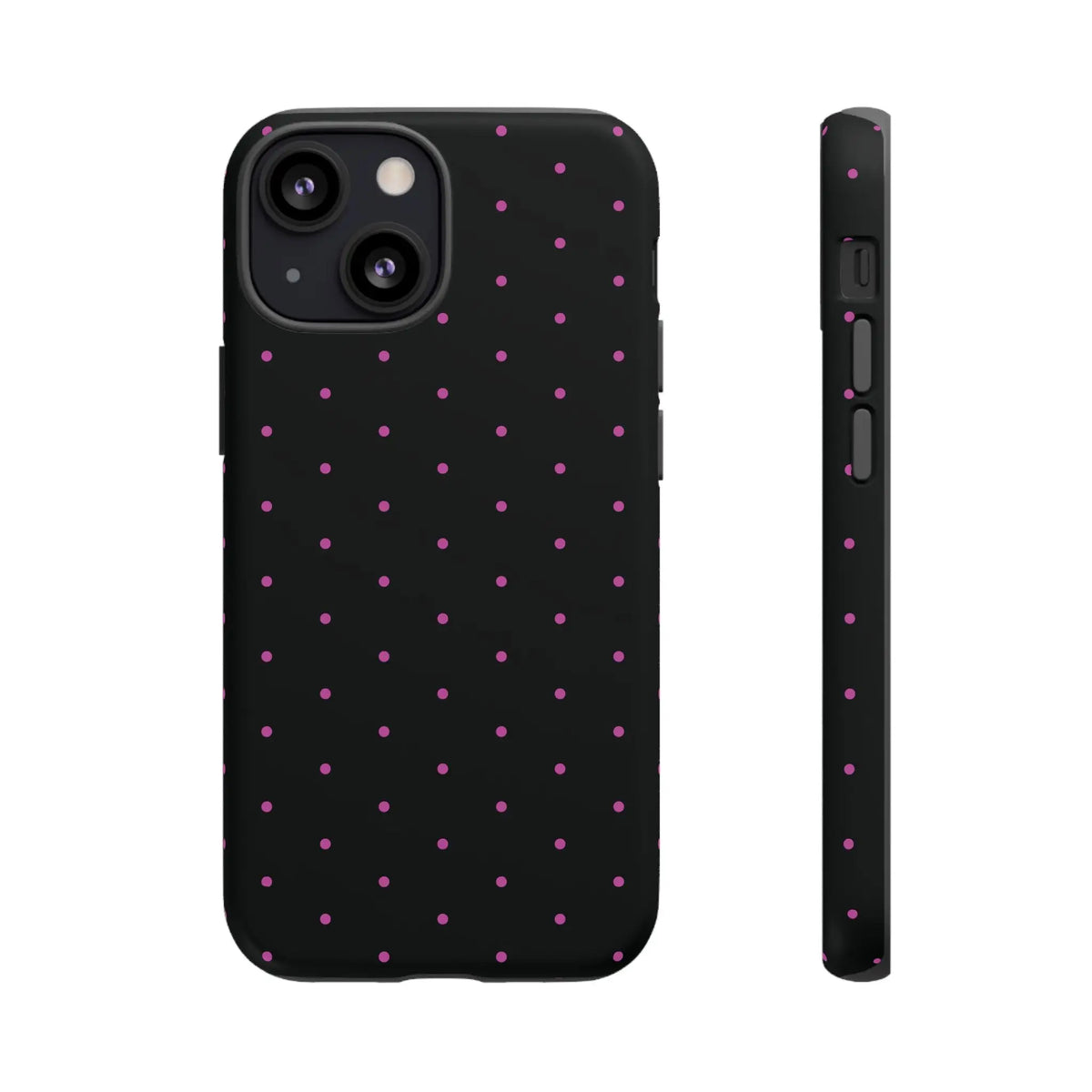Elegant Pink Dot Black Tough Phone Case Stylish Accessories, - iPhone 13 Mini / Matte - Mobile Phone Cases