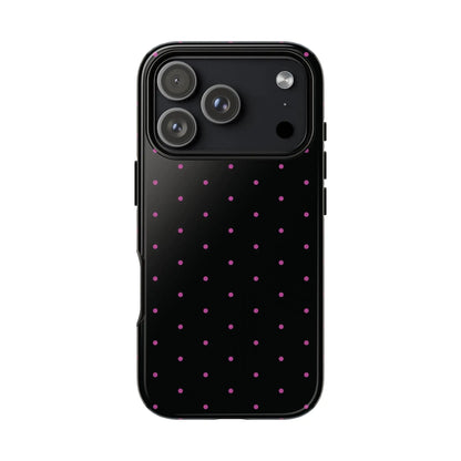 Elegant Pink Dot Black Tough Phone Case Stylish Accessories, - iPhone 17 Pro / Glossy - Mobile Phone Cases