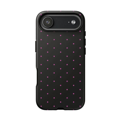 Elegant Pink Dot Black Tough Phone Case Stylish Accessories, - iPhone 17 Air / Matte - Mobile Phone Cases