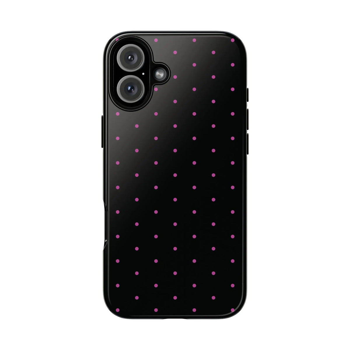 Elegant Pink Dot Black Tough Phone Case Stylish Accessories, - iPhone 16 Plus / Glossy - Mobile Phone Cases