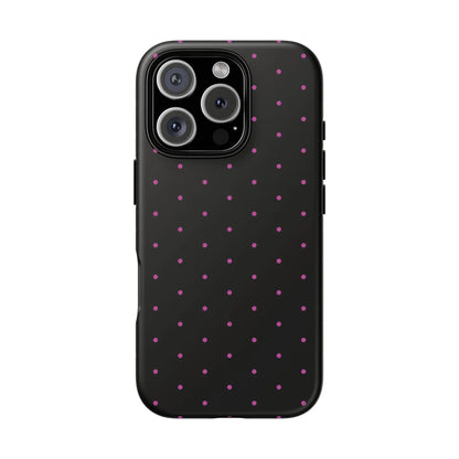Elegant Pink Dot Black Tough Phone Case Stylish Accessories, - iPhone 16 Pro / Matte - Mobile Phone Cases