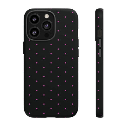 Elegant Pink Dot Black Tough Phone Case Stylish Accessories, - iPhone 13 Pro / Matte - Mobile Phone Cases