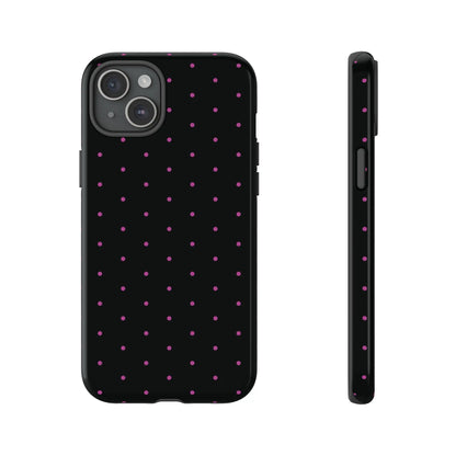Elegant Pink Dot Black Tough Phone Case Stylish Accessories, - iPhone 15 Plus / Glossy - Mobile Phone Cases