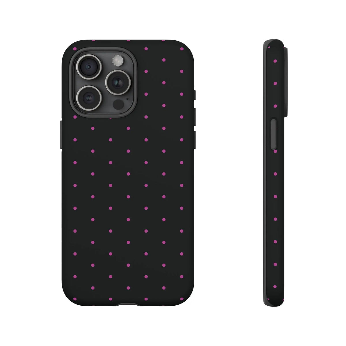 Elegant Pink Dot Black Tough Phone Case Stylish Accessories, - iPhone 15 Pro Max / Matte - Mobile Phone Cases