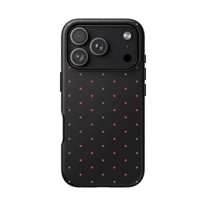 Elegant Pink Dot Black Tough Phone Case Stylish Accessories, - iPhone 17 Pro / Matte - Mobile Phone Cases