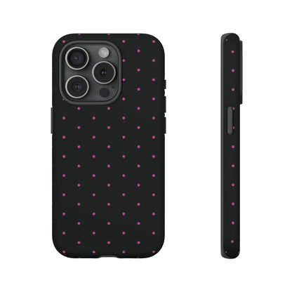 Elegant Pink Dot Black Tough Phone Case Stylish Accessories, - iPhone 15 Pro / Matte - Mobile Phone Cases