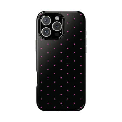 Elegant Pink Dot Black Tough Phone Case Stylish Accessories, - iPhone 16 Pro Max / Glossy - Mobile Phone Cases