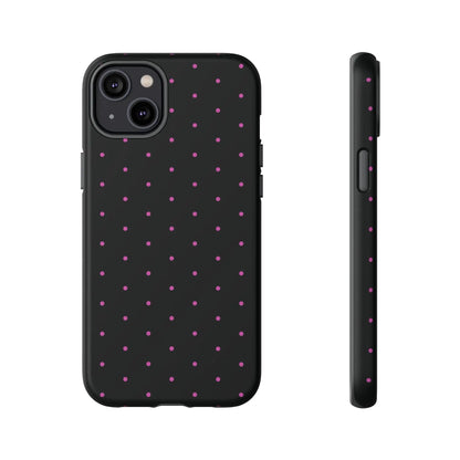 Elegant Pink Dot Black Tough Phone Case Stylish Accessories, - iPhone 14 Plus / Matte - Mobile Phone Cases