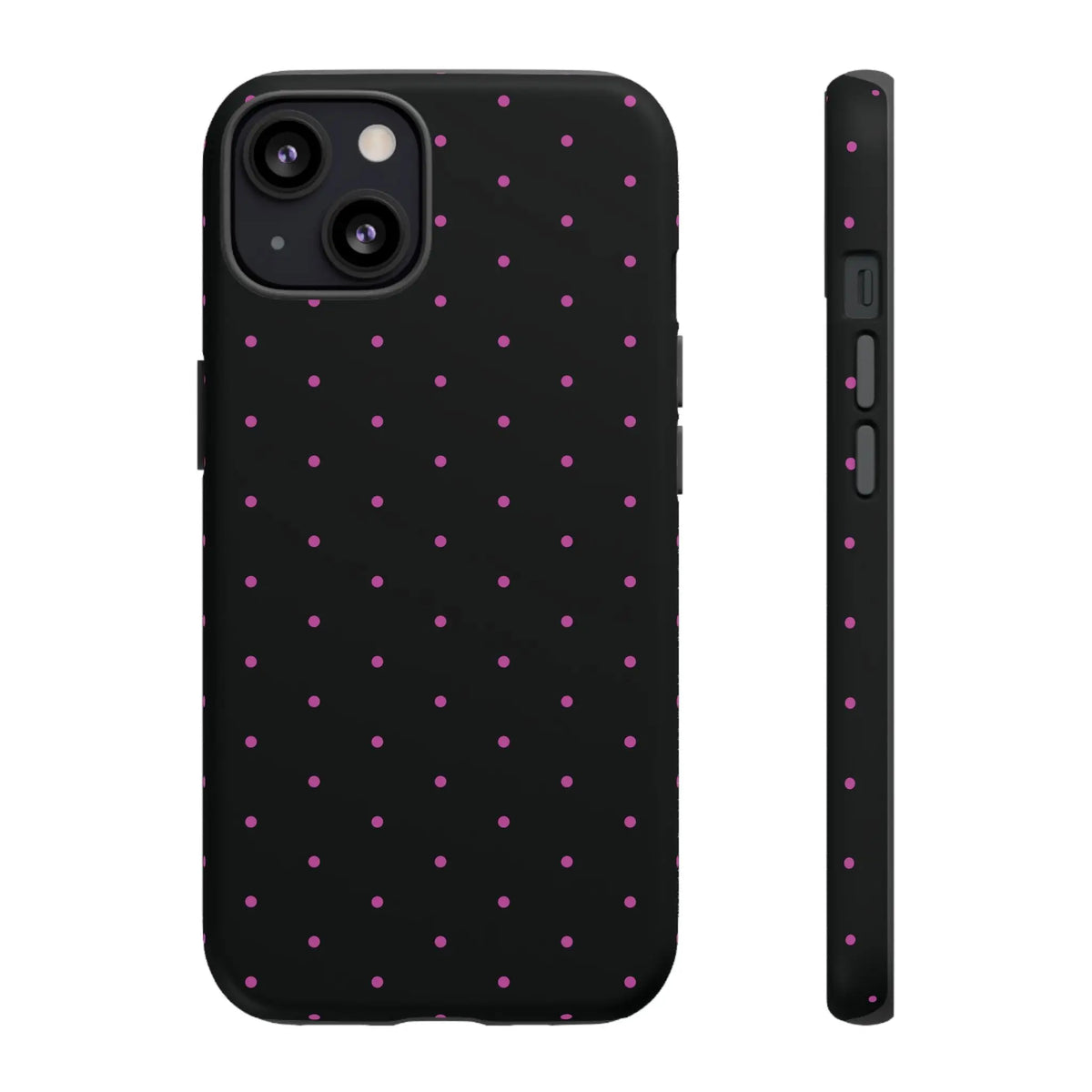 Elegant Pink Dot Black Tough Phone Case Stylish Accessories, - iPhone 13 / Matte - Mobile Phone Cases