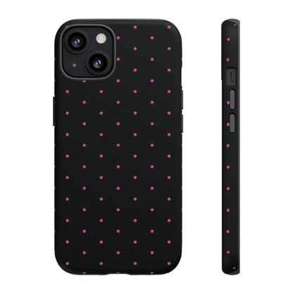 Elegant Pink Dot Black Tough Phone Case Stylish Accessories, - iPhone 13 / Matte - Mobile Phone Cases