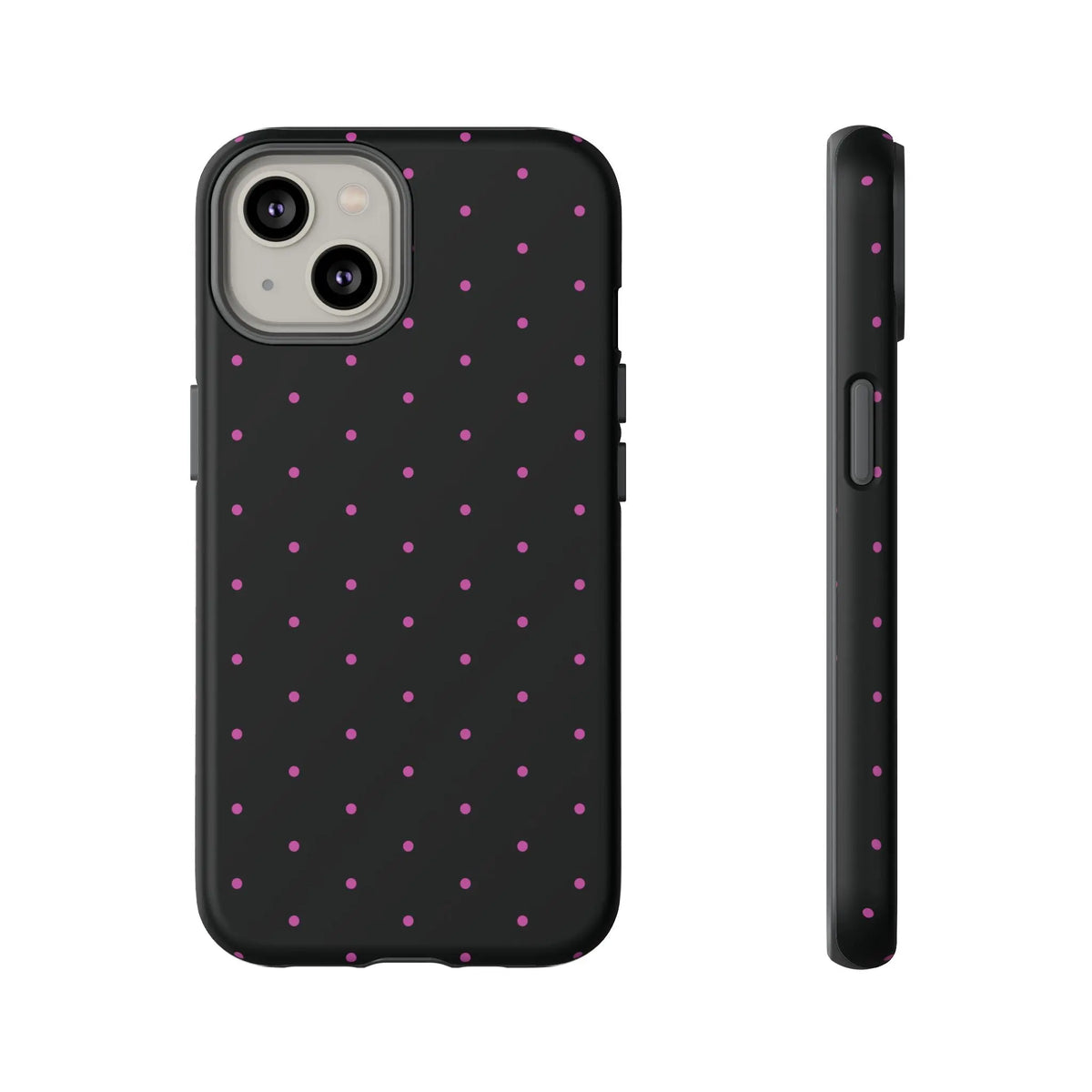 Elegant Pink Dot Black Tough Phone Case Stylish Accessories, - iPhone 14 / Matte - Mobile Phone Cases