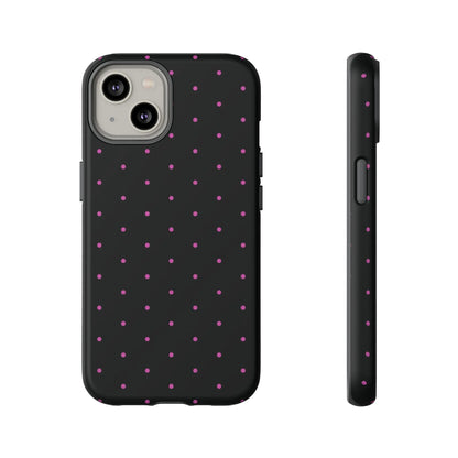 Elegant Pink Dot Black Tough Phone Case Stylish Accessories, - iPhone 14 / Matte - Mobile Phone Cases