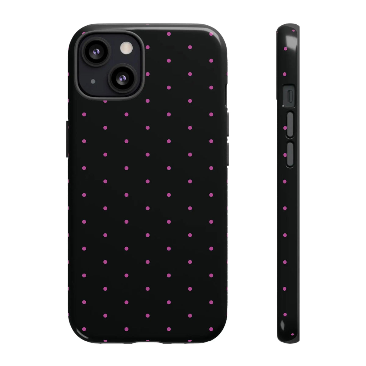 Elegant Pink Dot Black Tough Phone Case Stylish Accessories, - iPhone 13 / Glossy - Mobile Phone Cases