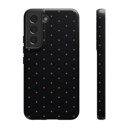Elegant Pink Dot Black Tough Phone Case Stylish Accessories, - Samsung Galaxy S22 / Glossy - Mobile Phone Cases