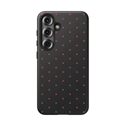Elegant Pink Dot Black Tough Phone Case Stylish Accessories, - Samsung Galaxy S25 / Matte - Mobile Phone Cases