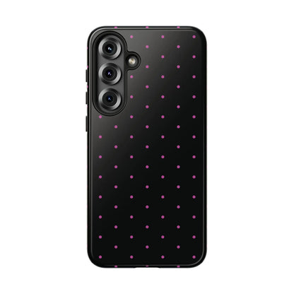 Elegant Pink Dot Black Tough Phone Case Stylish Accessories, - Samsung Galaxy S25 Plus / Glossy - Mobile Phone Cases