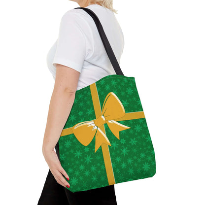 Green Christmas Tote Bag with Gold Bow - Bags