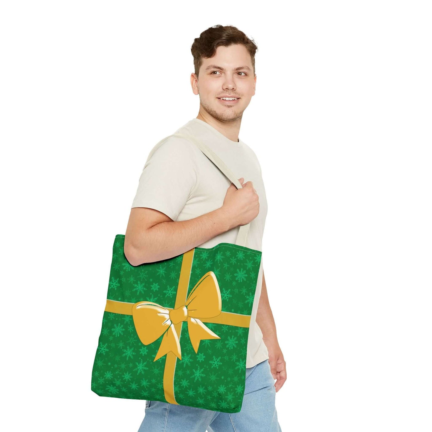 Green Christmas Tote Bag with Gold Bow - Bags